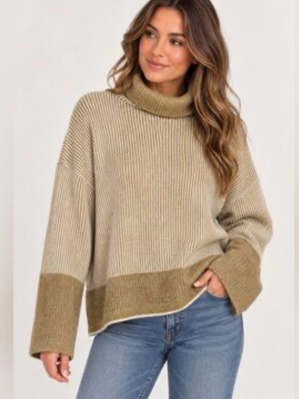 Calvin Klein Ribbed Knit Sweater in Olive Green